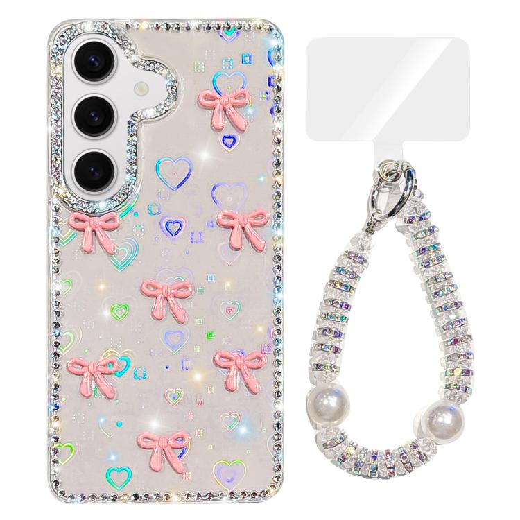 Custodia per telefono IMD con fiocco colorato scintillante e bracciale, For Samsung Galaxy S24 Ultra 5G, For Samsung Galaxy S24+ 5G