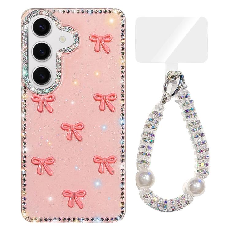 Custodia per telefono IMD con fiocco colorato scintillante e bracciale, For Samsung Galaxy S24 Ultra 5G, For Samsung Galaxy S24+ 5G