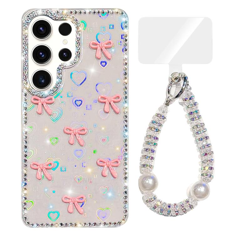 Custodia per telefono IMD con fiocco colorato scintillante e bracciale, For Samsung Galaxy S24 Ultra 5G, For Samsung Galaxy S24+ 5G