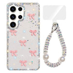 Custodia per telefono IMD con fiocco colorato scintillante e bracciale, For Samsung Galaxy S24 Ultra 5G, For Samsung Galaxy S24+ 5G