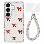 Custodia per telefono IMD con fiocco colorato scintillante e bracciale, For Samsung Galaxy S25 5G, For Samsung Galaxy S25+ 5G