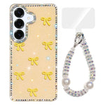 Custodia per telefono IMD con fiocco colorato scintillante e bracciale, For Samsung Galaxy S25 5G, For Samsung Galaxy S25+ 5G