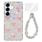 Custodia per telefono IMD con fiocco colorato scintillante e bracciale, For Samsung Galaxy S25 5G, For Samsung Galaxy S25+ 5G