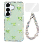 Custodia per telefono IMD con fiocco colorato scintillante e bracciale, For Samsung Galaxy S25 5G, For Samsung Galaxy S25+ 5G
