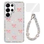 Custodia per telefono IMD con fiocco colorato scintillante e bracciale, For Samsung Galaxy S25 Ultra 5G, For Samsung Galaxy S24 FE 5G