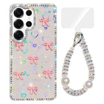 Custodia per telefono IMD con fiocco colorato scintillante e bracciale, For Samsung Galaxy S25 Ultra 5G, For Samsung Galaxy S24 FE 5G