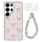 Custodia per telefono IMD con fiocco colorato scintillante e bracciale, For Samsung Galaxy S25 Ultra 5G, For Samsung Galaxy S24 FE 5G