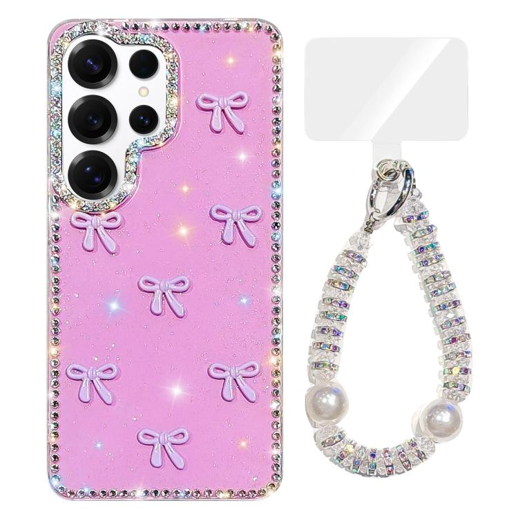 Custodia per telefono IMD con fiocco colorato scintillante e bracciale, For Samsung Galaxy S25 Ultra 5G, For Samsung Galaxy S24 FE 5G