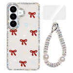 Custodia per telefono IMD con fiocco colorato scintillante e bracciale, For Samsung Galaxy S26 5G, For Samsung Galaxy S25 FE 5G