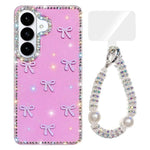 Custodia per telefono IMD con fiocco colorato scintillante e bracciale, For Samsung Galaxy S26 5G, For Samsung Galaxy S25 FE 5G