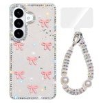 Custodia per telefono IMD con fiocco colorato scintillante e bracciale, For Samsung Galaxy S26+ 5G, For Samsung Galaxy S26 Ultra 5G