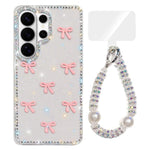 Custodia per telefono IMD con fiocco colorato scintillante e bracciale, For Samsung Galaxy S26+ 5G, For Samsung Galaxy S26 Ultra 5G