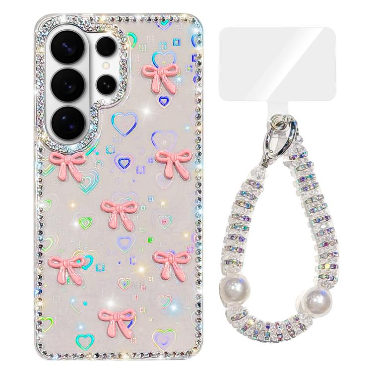 Custodia per telefono IMD con fiocco colorato scintillante e bracciale, For Samsung Galaxy S26+ 5G, For Samsung Galaxy S26 Ultra 5G