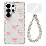 Custodia per telefono IMD con fiocco colorato scintillante e bracciale, For Samsung Galaxy S26+ 5G, For Samsung Galaxy S26 Ultra 5G