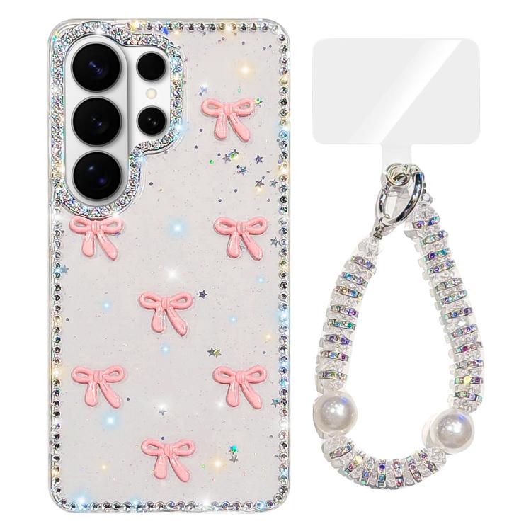 Custodia per telefono IMD con fiocco colorato scintillante e bracciale, For Samsung Galaxy S26+ 5G, For Samsung Galaxy S26 Ultra 5G
