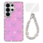 Custodia per telefono IMD con fiocco colorato scintillante e bracciale, For Samsung Galaxy S26+ 5G, For Samsung Galaxy S26 Ultra 5G