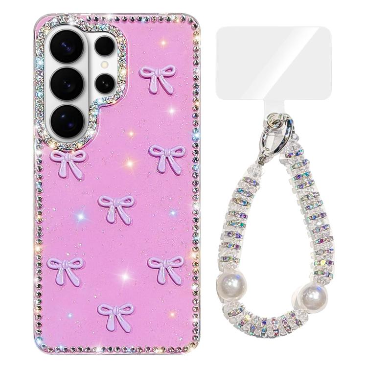 Custodia per telefono IMD con fiocco colorato scintillante e bracciale, For Samsung Galaxy S26+ 5G, For Samsung Galaxy S26 Ultra 5G