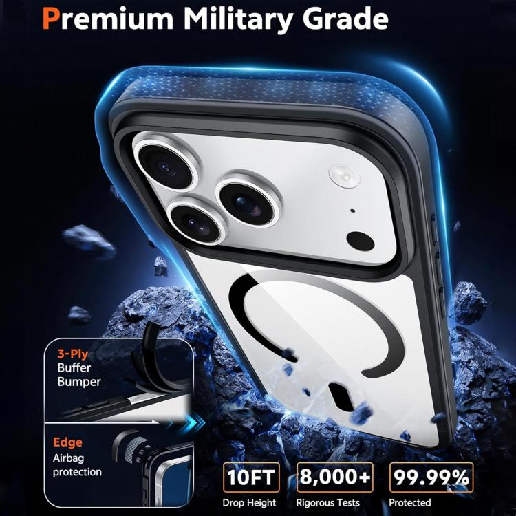 XDcase JINDUN Cover trasparente con pulsanti in metallo indipendenti e custodia magnetica per telefono, For iPhone 17 Pro Max, For iPhone 17 Pro, For iPhone 17