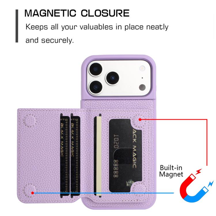Porta carte magnetico con motivo litchi, custodia per telefono, For iPhone 17 Pro Max, For iPhone 17 Pro