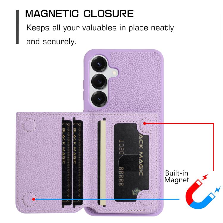 Porta carte magnetico con motivo litchi, custodia per telefono, For Samsung Galaxy S25 5G, For Samsung Galaxy S25+ 5G, For Samsung Galaxy S25 Ultra 5G, For Samsung Galaxy S24 Ultra 5G