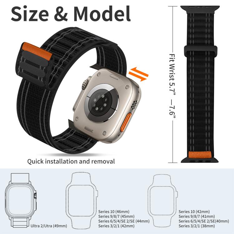 Cinturino per orologio xDfind in nylon intrecciato con chiusura a strappo., For Apple Watch 42 / 44 / 45 / 46 / 49mm, For Apple Watch 38 / 40 / 41 / S11 42mm