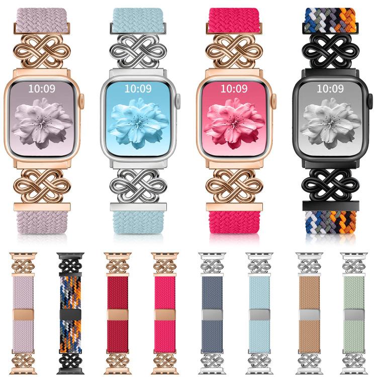 Cinturino per orologio xDfind in nylon intrecciato con nodo cinese e fibbia magnetica arcobaleno, For Apple Watch 42 / 44 / 45 / 46 / 49mm, For Apple Watch 38 / 40 / 41 / S11 42mm
