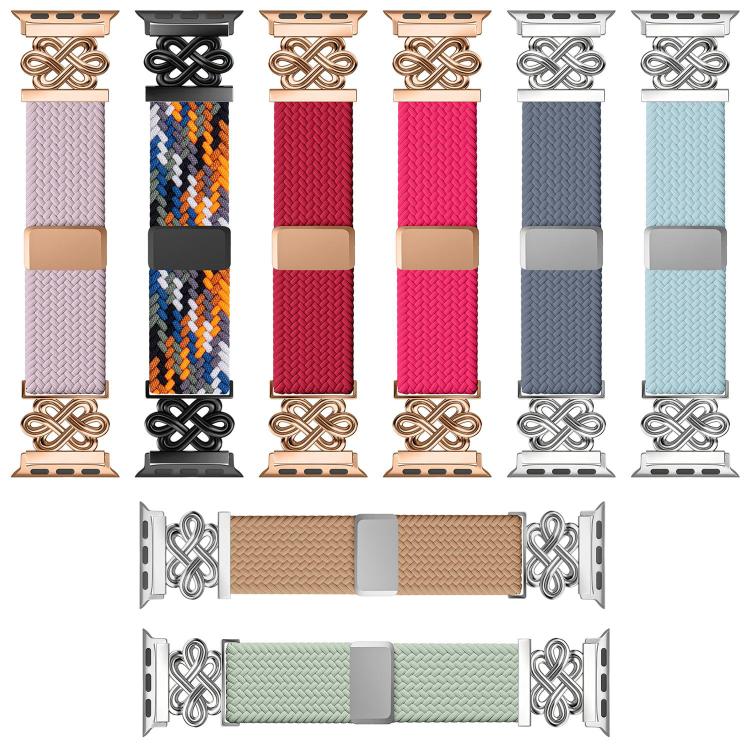 Cinturino per orologio xDfind in nylon intrecciato con nodo cinese e fibbia magnetica arcobaleno, For Apple Watch 42 / 44 / 45 / 46 / 49mm, For Apple Watch 38 / 40 / 41 / S11 42mm