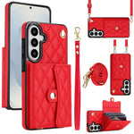 Portafoglio a tracolla romboidale orizzontale in pelle per telefono, For Samsung Galaxy S26+ 5G, For Samsung Galaxy S26 Ultra 5G, For Samsung Galaxy S26 5G