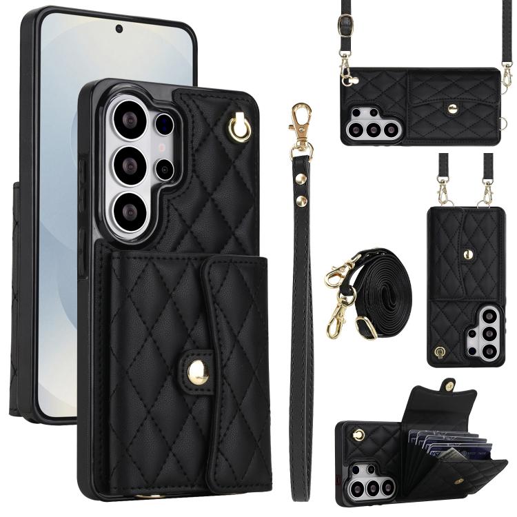 Portafoglio a tracolla romboidale orizzontale in pelle per telefono, For Samsung Galaxy S26+ 5G, For Samsung Galaxy S26 Ultra 5G, For Samsung Galaxy S26 5G