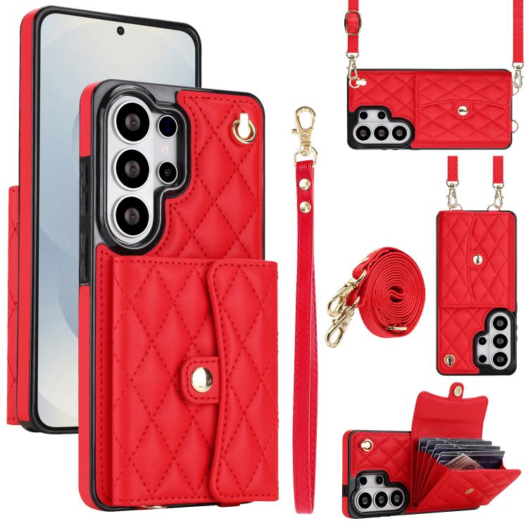 Portafoglio a tracolla romboidale orizzontale in pelle per telefono, For Samsung Galaxy S26+ 5G, For Samsung Galaxy S26 Ultra 5G, For Samsung Galaxy S26 5G