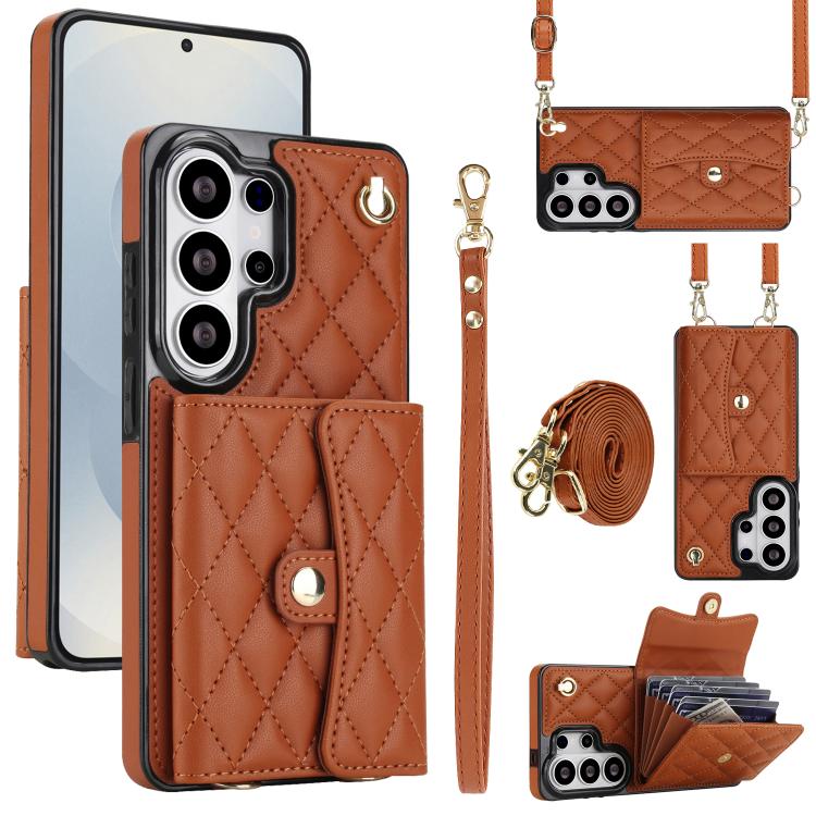 Portafoglio a tracolla romboidale orizzontale in pelle per telefono, For Samsung Galaxy S26+ 5G, For Samsung Galaxy S26 Ultra 5G, For Samsung Galaxy S26 5G
