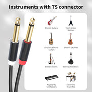 2 RCA to 2x6.35mm Male Mixing Consoles Audio Connection Cables, 1.5m, 3m, 5m