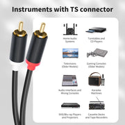 2 RCA to 2x6.35mm Male Mixing Consoles Audio Connection Cables, 1.5m, 3m, 5m