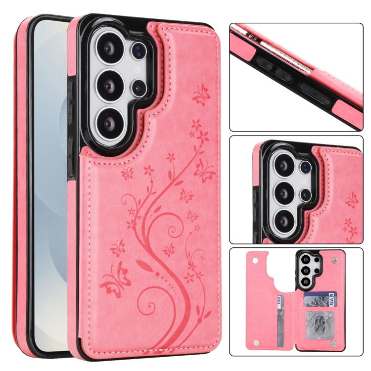 Custodia per telefono in PU con doppia fibbia e motivo a farfalla in rilievo, For Samsung Galaxy S26+ 5G, For Samsung Galaxy S26 Ultra 5G
