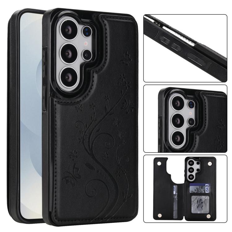 Custodia per telefono in PU con doppia fibbia e motivo a farfalla in rilievo, For Samsung Galaxy S26+ 5G, For Samsung Galaxy S26 Ultra 5G