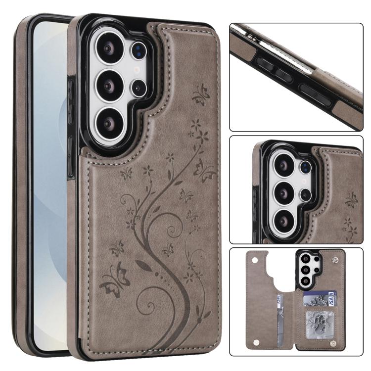 Custodia per telefono in PU con doppia fibbia e motivo a farfalla in rilievo, For Samsung Galaxy S26+ 5G, For Samsung Galaxy S26 Ultra 5G