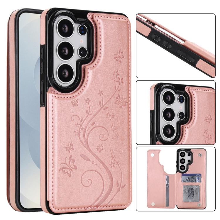Custodia per telefono in PU con doppia fibbia e motivo a farfalla in rilievo, For Samsung Galaxy S26+ 5G, For Samsung Galaxy S26 Ultra 5G