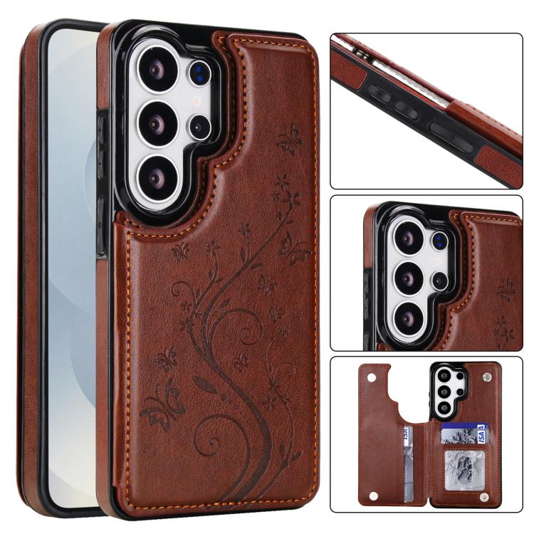 Custodia per telefono in PU con doppia fibbia e motivo a farfalla in rilievo, For Samsung Galaxy S26+ 5G, For Samsung Galaxy S26 Ultra 5G