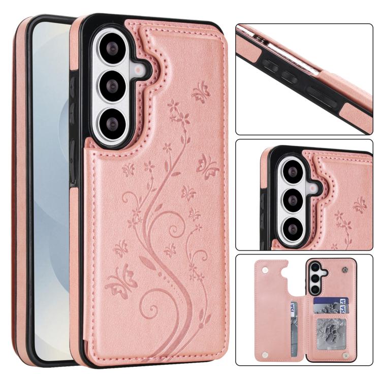 Custodia per telefono in PU con doppia fibbia e motivo a farfalla in rilievo, For Samsung Galaxy S26 5G