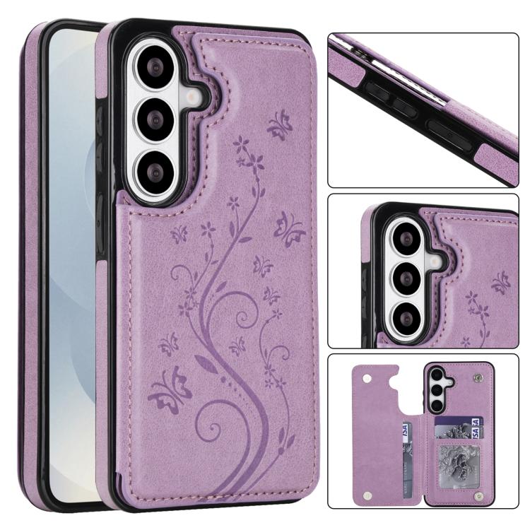 Custodia per telefono in PU con doppia fibbia e motivo a farfalla in rilievo, For Samsung Galaxy S26 5G