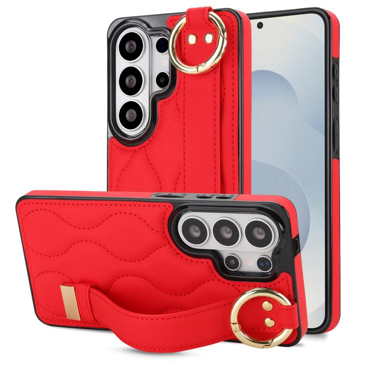 Custodia per telefono in PU antiscivolo con anello a copertura totale e cinturino da polso, For Samsung Galaxy S26+ 5G, For Samsung Galaxy S26 Ultra 5G, For Samsung Galaxy S26 5G