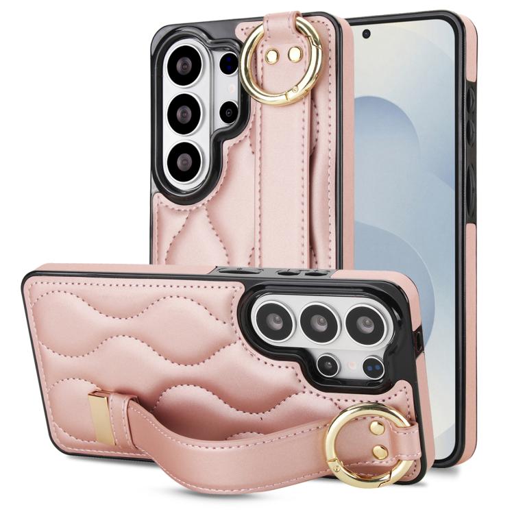 Custodia per telefono in PU antiscivolo con anello a copertura totale e cinturino da polso, For Samsung Galaxy S26+ 5G, For Samsung Galaxy S26 Ultra 5G, For Samsung Galaxy S26 5G