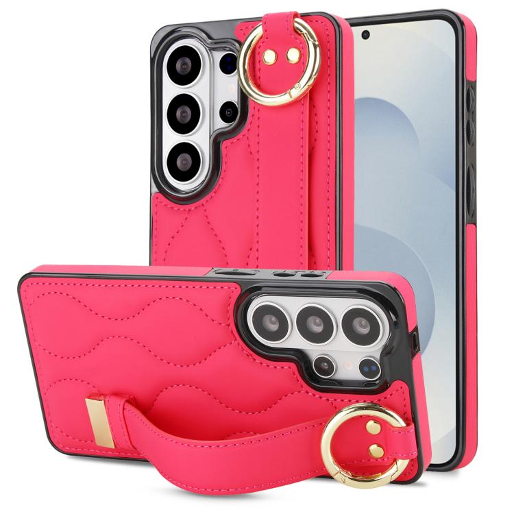 Custodia per telefono in PU antiscivolo con anello a copertura totale e cinturino da polso, For Samsung Galaxy S26+ 5G, For Samsung Galaxy S26 Ultra 5G, For Samsung Galaxy S26 5G