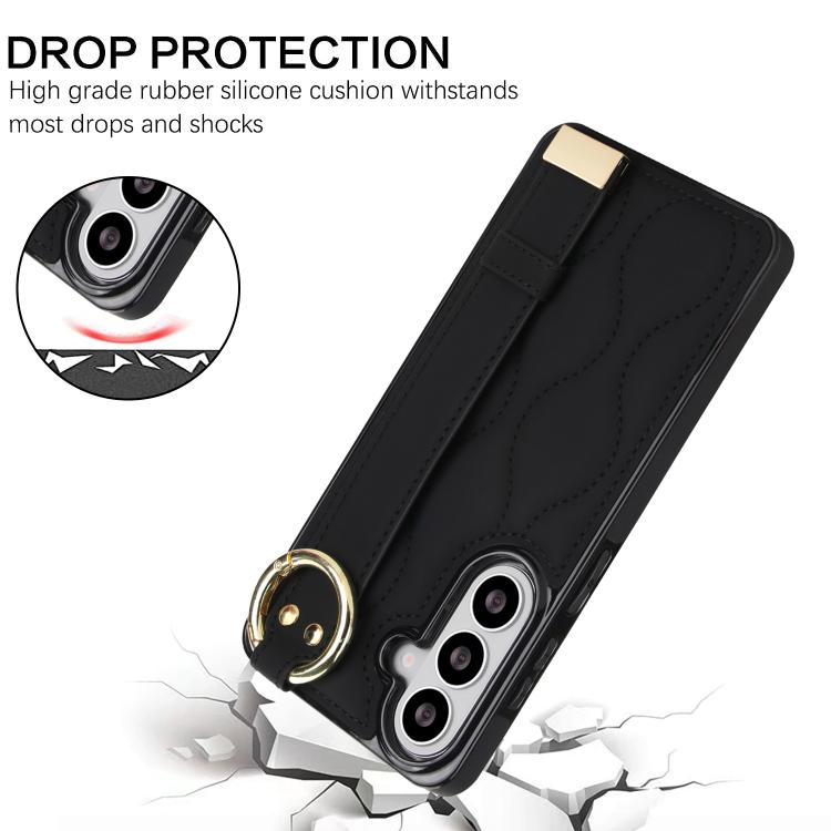 Custodia per telefono in PU antiscivolo con anello a copertura totale e cinturino da polso, For Samsung Galaxy S26+ 5G, For Samsung Galaxy S26 Ultra 5G, For Samsung Galaxy S26 5G