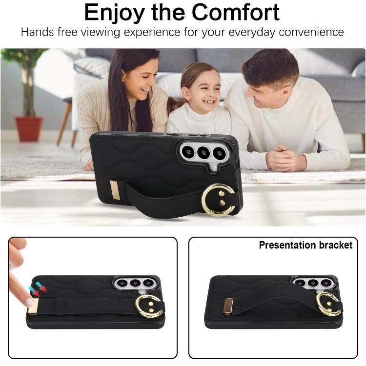 Custodia per telefono in PU antiscivolo con anello a copertura totale e cinturino da polso, For Samsung Galaxy S26+ 5G, For Samsung Galaxy S26 Ultra 5G, For Samsung Galaxy S26 5G