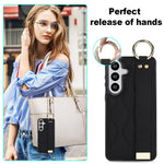Custodia per telefono in PU antiscivolo con anello a copertura totale e cinturino da polso, For Samsung Galaxy S26+ 5G, For Samsung Galaxy S26 Ultra 5G, For Samsung Galaxy S26 5G