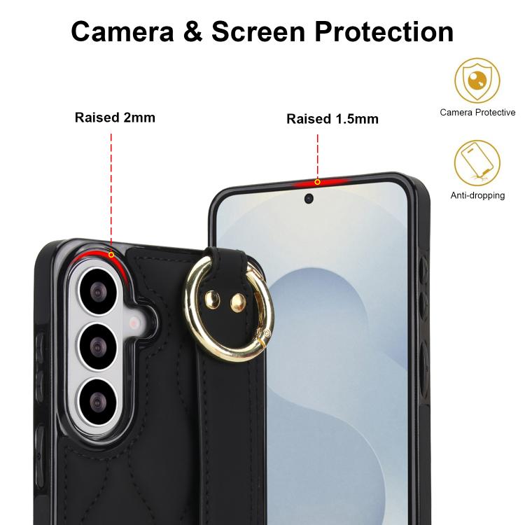 Custodia per telefono in PU antiscivolo con anello a copertura totale e cinturino da polso, For Samsung Galaxy S26+ 5G, For Samsung Galaxy S26 Ultra 5G, For Samsung Galaxy S26 5G