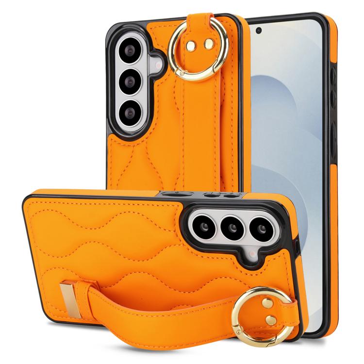 Custodia per telefono in PU antiscivolo con anello a copertura totale e cinturino da polso, For Samsung Galaxy S26+ 5G, For Samsung Galaxy S26 Ultra 5G, For Samsung Galaxy S26 5G