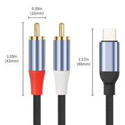 24-bit Type-C to Dual RCA Male Audio Decoding Cable, 1m, 2m, 3m
