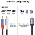 24-bit Type-C to Dual RCA Male Audio Decoding Cable, 1m, 2m, 3m